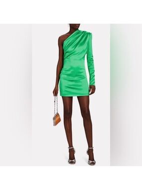 Gauge81 One-Shoulder Emerald Satin Mini Dress